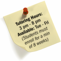 Tutoring is available starting the week of Sept. 20th - Monday - Thursday from 4pm - 8pm & Sunday from 10am - 4pm